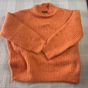FRNCH Paris Anthropologie Orange Chunky Knit Sweater S/M Cozy Ribbed Pullover